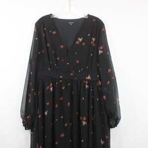 Who What Wear Black Long Sleeve Dress Floral Pattern Sheer